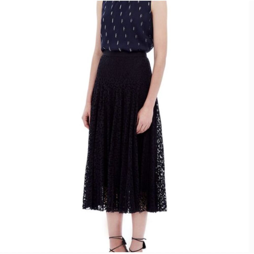 REBECCA TAYLOR Black Pleated Lace Midi Skirt Women's Size 4 NWT